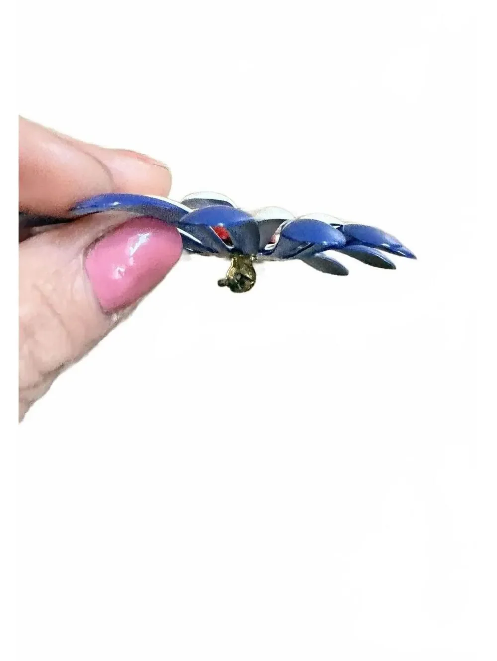 Vintage Enamel Flower Brooch Blue White Red Atomic Mid Century Pin